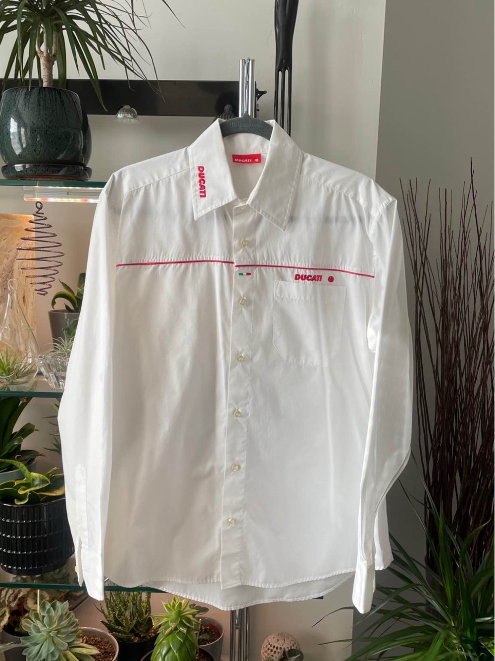 Ducati Men's White Long-Sleeve Logo Button-Down Shirt